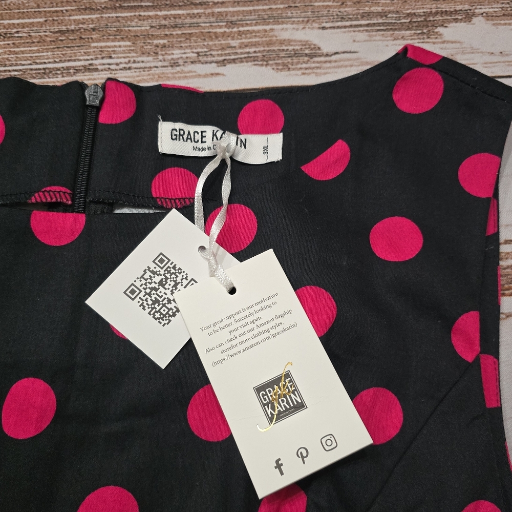 Grace Karin Polka Dot Dress  Black Pink Swing Flare  3XL - Picture 5 of 8